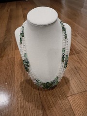 Vtg Vendome Signed Green Clear Crystal Glass AB Beaded Double Strand Necklace