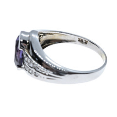 Made in Romania 14k Solid White Gold Natural Amethsyt and Diamond Ring Sz 7