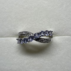 Amazing 10K Solid White Gold Tanzanite Diamond Gemstone Ring Size 6.75, 2.48g