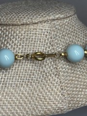 Vintage Bead Necklace Pastel Blue White Rib Textured Lucite Brass Spacer 28”