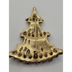Monet Christmas Tree Pin Brooch Red Signed Collectible Holiday Vintage 1970s