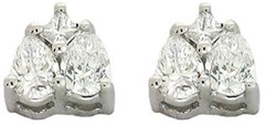 .33CT DIAMOND 14KT WHITE GOLD 3D PRINCESS & PEAR SHAPE TRIANGULAR STUD EARRINGS