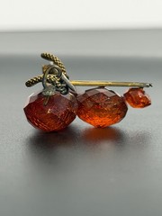 Vintage Czech Bohemian Amber Red Crackle Glass Bead Brooch Trombone Clasp Pin