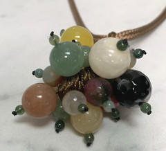 Vintage Jade Grape Necklace Cluster Beads gem stone mix On Long cord Multi Color