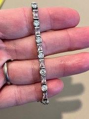 Sterling Silver FAS Tennis Bracelet Pink & White Simulated Gems 7”
