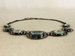 23″ Vintage Silver Tone, Faceted Aquamarine Segmented Fashion Necklace JWL-860