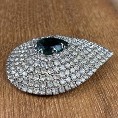 Vintage Signed “Celebrity NY” Crystal Clear and Green Rhinestone Teardrop Brooch