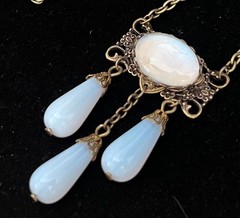 Vintage Necklace Chandelier Etruscan Style Pendant W Antique Opalite Czech Glass