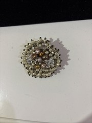 VINTAGE CLUSTER FAUX PEARLS & CRYSTALS TOGGLE 7″ STATEMENT BRACELET &2″ PIN SET