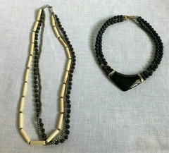 2 Vintage Necklaces Black Silver Gold White Multi Strand