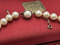 Majorica High End Sterling Silver Vermeil Faux Pearl 16” Necklace Red Box Estate