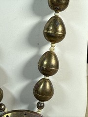 Vintage Bold Brass Silver Boho Modernist Mixed Metal Wood Beads Necklace Sunset