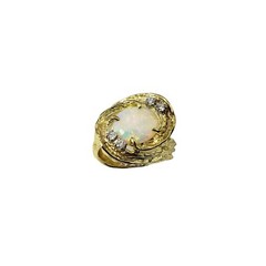 18 Karat Yellow Gold Opal and Diamond Ring Size 7 #11975
