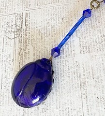 Vintage Scarab Necklace Egyptian Revival Pendant Antique Czech Cobalt Blue Glass