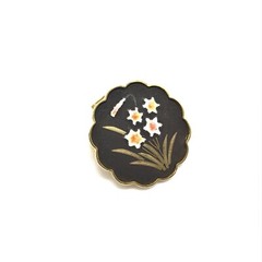 Vintage Flower Design Black Gold Tone Ladies Floral Brooch Pin Pendant