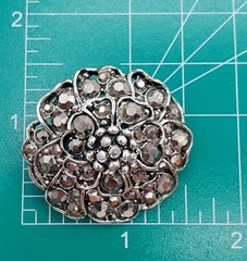 VTG Hollycraft Brooch 1.5in Round Gunmetal Gray Crystal Domed Floral 3D Estate