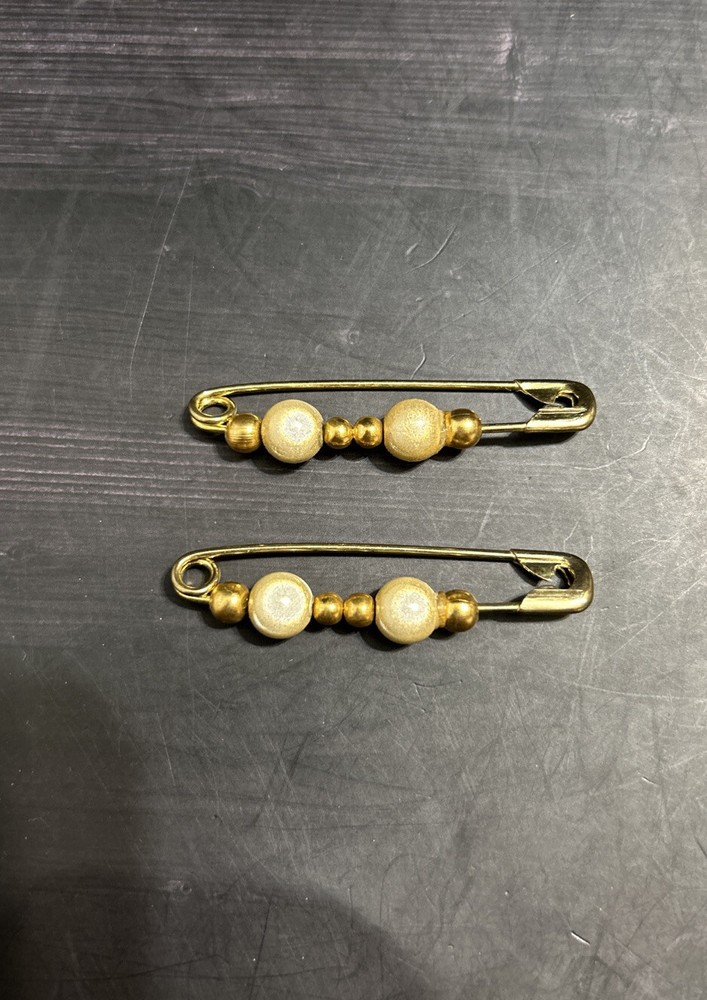 Vintage Faux Pearl & Gold Tone Beads Safety Pin Gold Tone Pin Brooch!