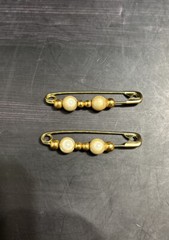 Vintage Faux Pearl & Gold Tone Beads Safety Pin Gold Tone Pin Brooch!