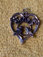 Vintage 1981 Franklin Mint 925 Sterling Silver Ruby Lovebirds Heart Pendant FM81
