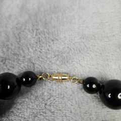 Vintage Black Glass Beaded Necklace Collar Gold-Tone Barrel Clasp
