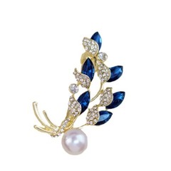 Women Vintage Blue Crystal Brooch Fashion Plant Flower Brooches Rhinestone Pins