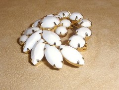 Beautiful D&E White Milk Glass Pin by Juliana Jewelry