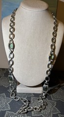 Vintage Anne Klein Silver Tone Chain Link Long Necklace With Green Blue Glass