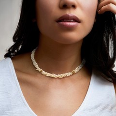 Vint Cult Brq Prl & 14k Gold Torsade Ncklc w Diamonds 16.5 inches