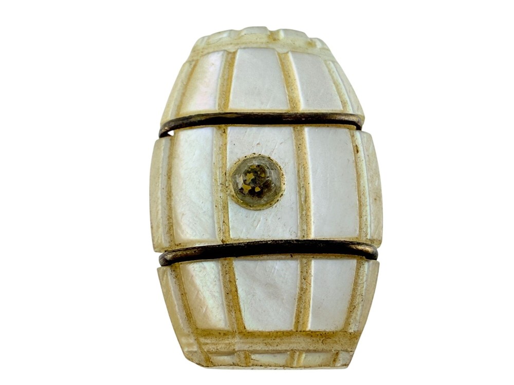Antique Mother of Pearl Shell Barrel with Rhinestone Jewelry Finding AS IS .75In