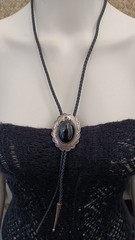 Western Bolo Tie Black Onyx Sterling Silver Cowboy Cowgirl Statement Handmade