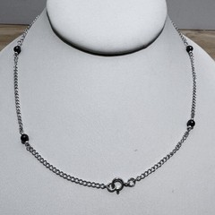 VINTAGE Sterling Silver & Hematite Bead Necklace 16” 925 Station Necklace 1990s