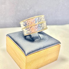 Vintage KC Indo Sterling Silver & 14k Gold Hammered Double Banded Ring Size 7