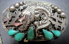 MAX NEIGER Glass Cabochon Dragon Necklace Brooch Set RARE!