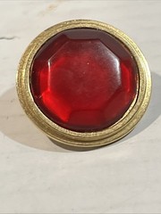 Vintage Yves Saint Laurent earrings Resin Ruby Stone Pierce Gold Tone Round