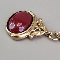 Vintage Liz Claiborne Necklace Faux Watch Fob Pendant Red Gold Tone 31″