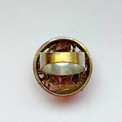 Vintage Enamel Butterfly Flowers Rhinestone Dome Statement Cocktail Ring Sz 7