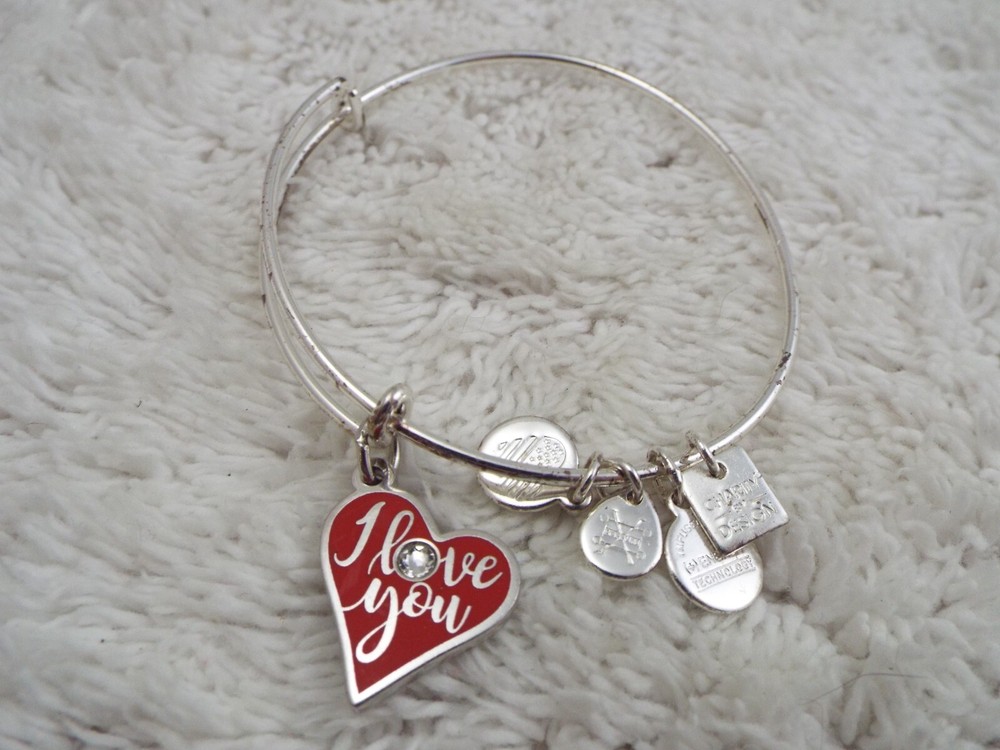 ALEX and ANI Silvertone I Love You Heart Charm Expandable Bangle Bracelet (J43)
