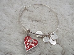ALEX and ANI Silvertone I Love You Heart Charm Expandable Bangle Bracelet (J43)