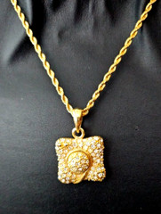 Gold tone Rhinestone Pendant Rope Chain Necklace 22″