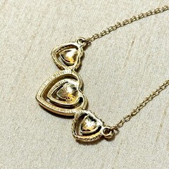 Monet Triple Heart Necklace, Pink & Clear Rhinestone Sweetheart – 19″