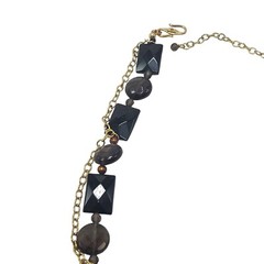 Barse Designer Necklace Gold Tone Onyx Smokey Quartz Brown Pearl 25.25in
