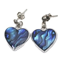 Vintage Paua Shell Heart Shaped Dangle Drop Earrings For Pierced Ears | 5/8″