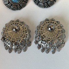 Faux Turquoise Bracelet 2 Earrings Silver Tone Southwestern Boho Tribal Filigree