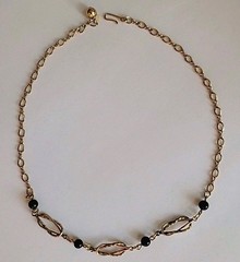 Wells Four Bead Gold Necklace 15″ 14K GF Mid Century Choker or Childs Adj J Hook