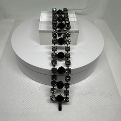 Vtg Wavy Black Crystal and Rhinstones Victorian Bracelet. 1”x7”. See pics.