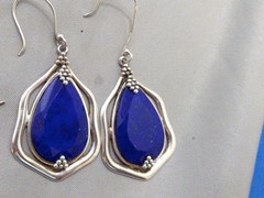 VINTAGE STERLING SILVER DROP DANGLE FACETED LAPIS LAZULI EARRINGS 2″