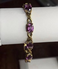 925 Sterling Silver Gold Plated Purple Gemstone Tennis Bracelet Vintage Style