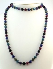 Vintage Beaded Hand Knotted Dyed Stone Necklace 30″ + Long 792