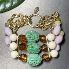 Vintage Robert Rose Stretch Bracelet Estate Jewelry Pre-Owned Faux Carved Jade