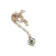 Sterling Silver Heart Pendant Necklace with Green Gemstone & Delicate Figaro Cha